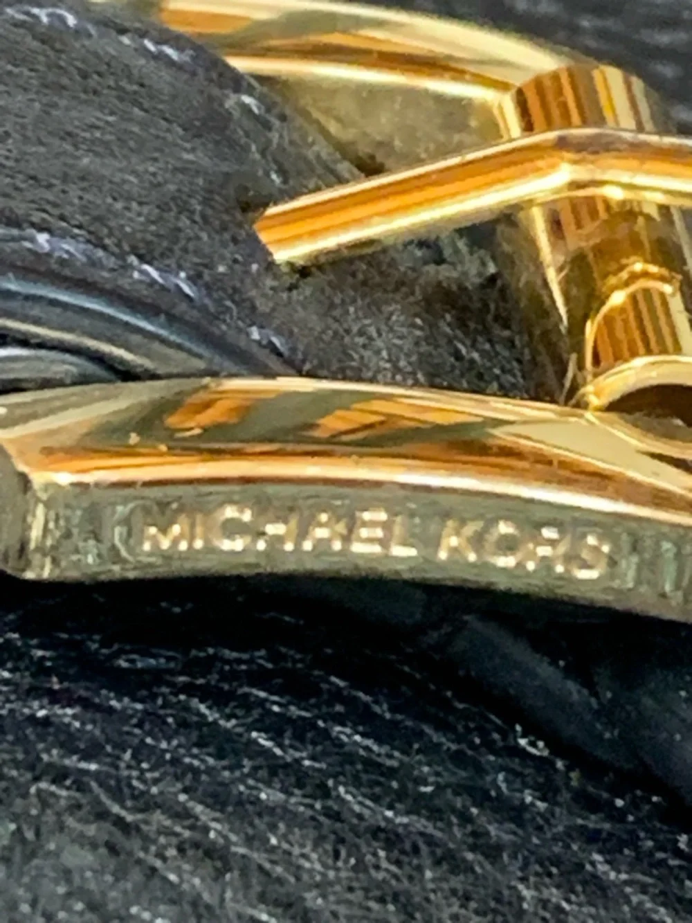 Michael Kors Black Leather Shoulder Bag with Gold Plate Accent - Picture 6 of 11